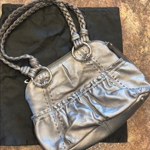 B Makowsky Silver Leather Caroline Purse